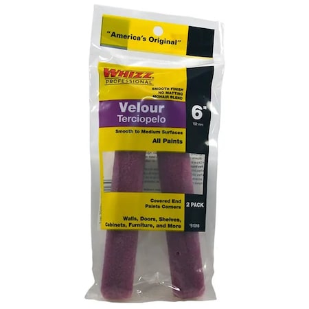 Work Tools 6" Mini Paint Roller Cover, Velour, 2 PK 51016